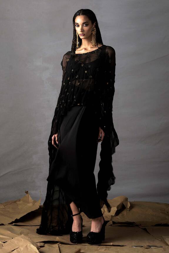 Anamika Khanna Top & Skirt Set With Embroidered Dupatta Cape
