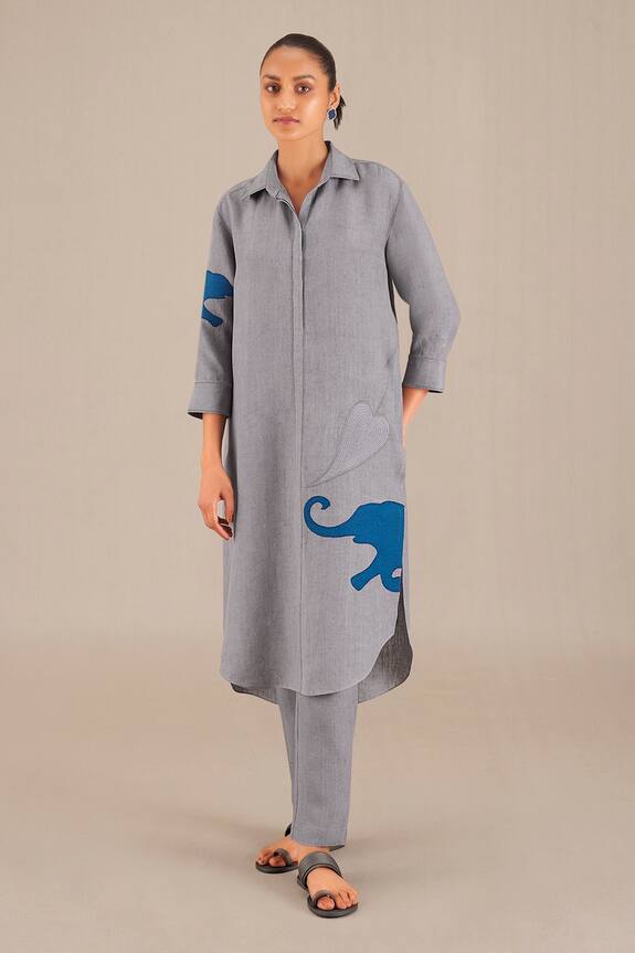 AMPM Linen Placement Embroidered Kurta With Pant