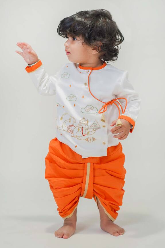 Tiber Taber Hanuman Embroidered Kurta With Dhoti Pant