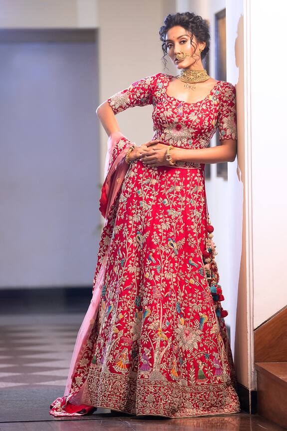 MOHA Atelier Filigree Zardosi Madhubani Style Embroidered Bridal Lehenga Set