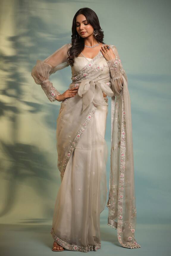 Pallavi Jaipur Floral Embroidered Saree With Blouse