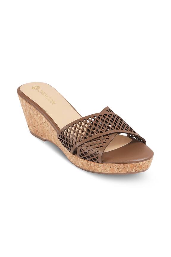 Crimzon Trellis Midi Cutwork Detailed Criss Cross Strap Wedges