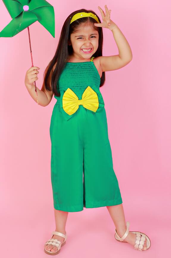 Lil Drama Bow Detailed Smocked Jumpsuit