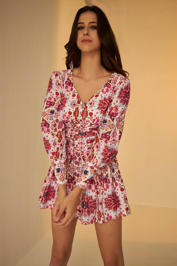 Betrue Kashan Print Gathered Short Dress