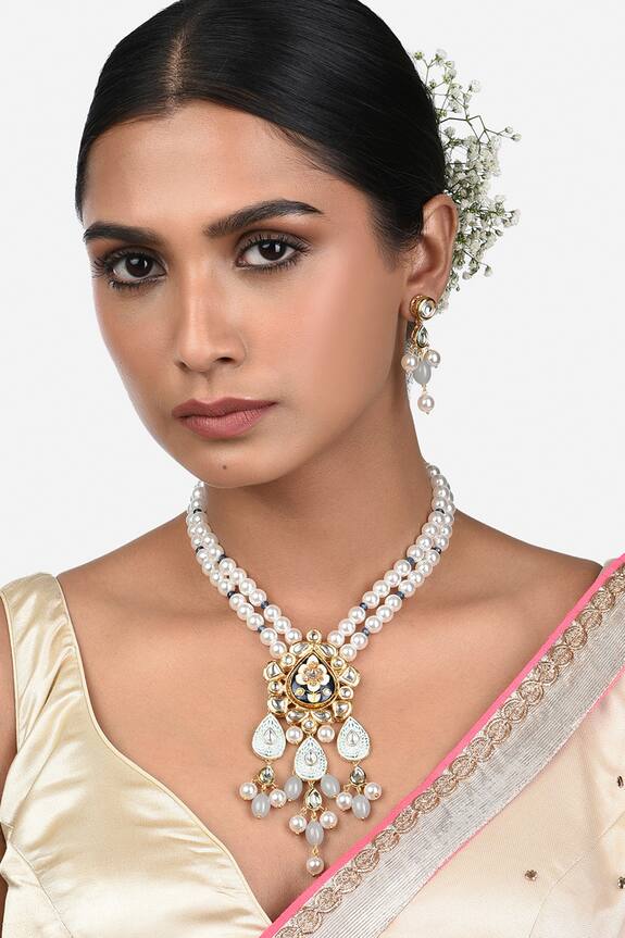 Ahaanya Kundan Polki Pendant Drop Necklace Set