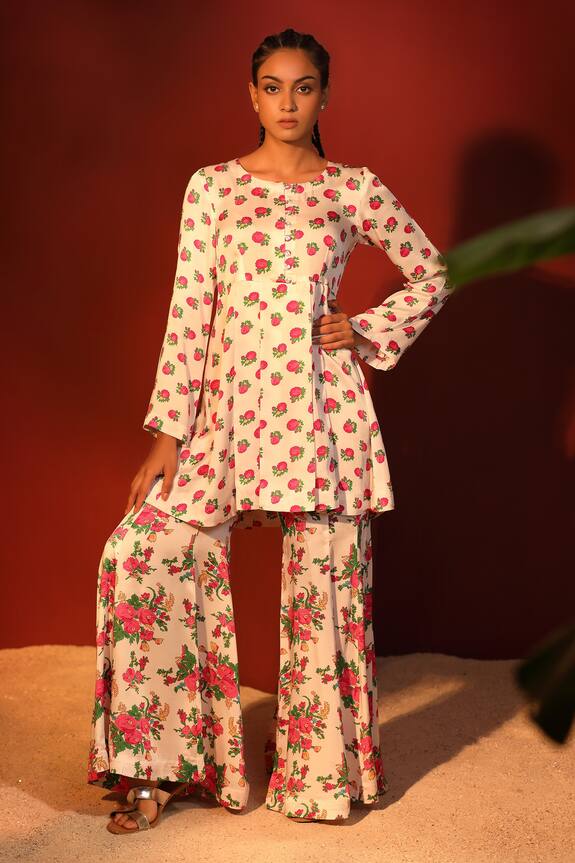 Shetab Kazmi Floral Digital Print Peplum Top & Gharara Set