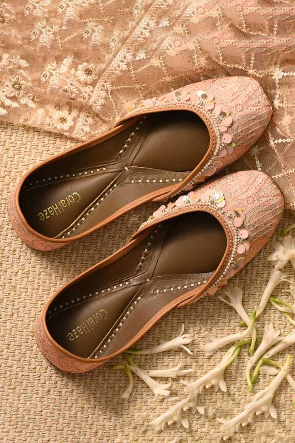 Coral Haze Bridget Printed & Embroidered Juttis