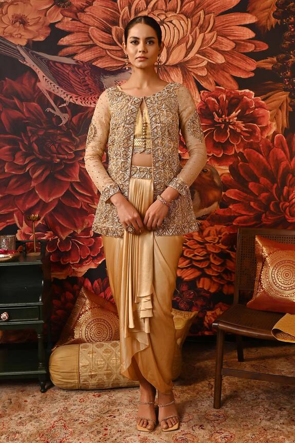 Moledro Sunehri Embroidered Jacket Skirt Set