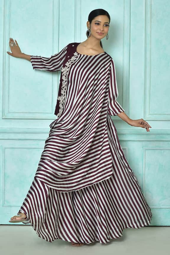 Nazaakat by Samara Singh Stripe Print Cowl Draped Dress
