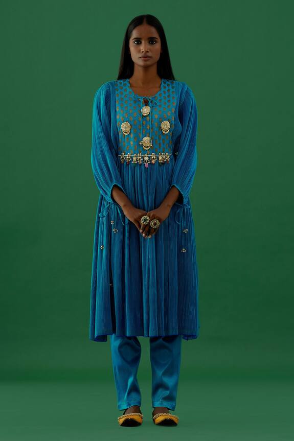 5 elements Yoke Pearl Embroidered Anarkali & Pant Set