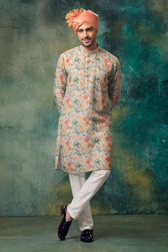 SAMMOHAN CEREMONIAL Linen Kantha Work & Printed Kurta Set