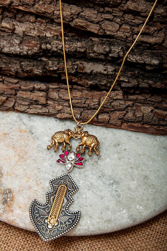 Neeta Boochra Elephant & Lotus Carved Necklace