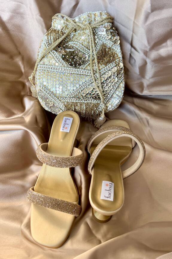 Fuchsia Stone Embellished Heels & Potli Bag Set