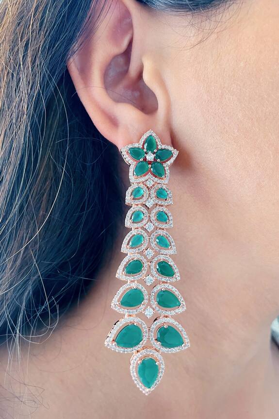 Prerto Rosaleen Emerald Dangler Earrings