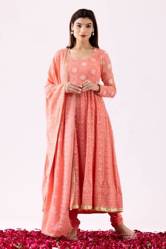 Abbaran Chikankari Embroidered Anarkali Set