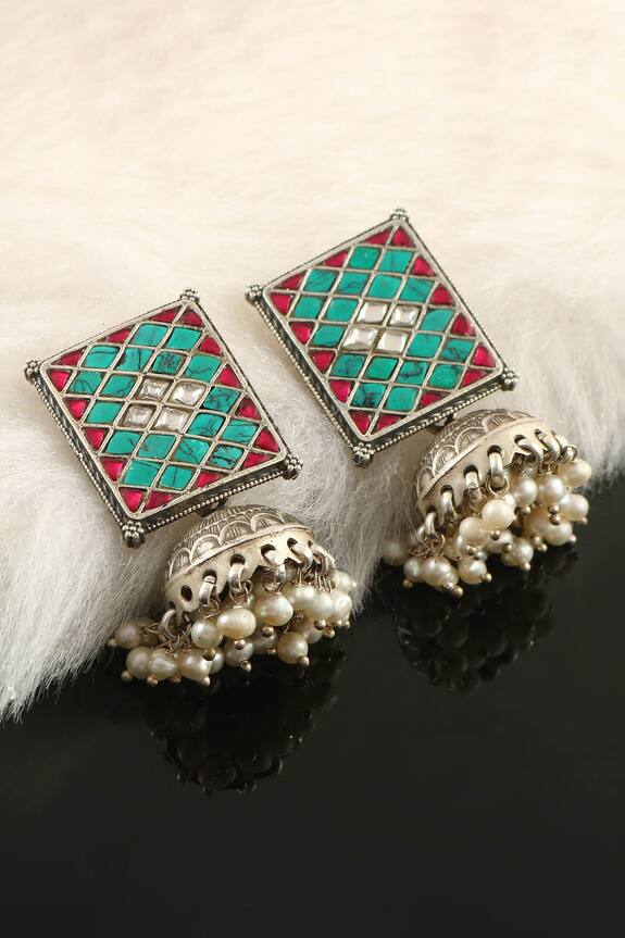Palace of Silver Kundan Embellished Earrings