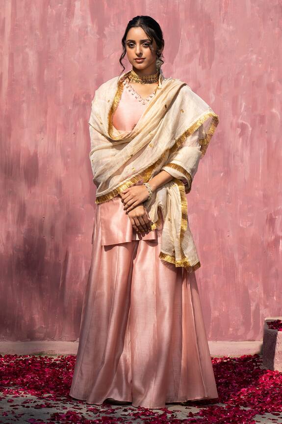 Weaver Story Chanderi Silk Sleeve Embroidered Kurta Sharara Set