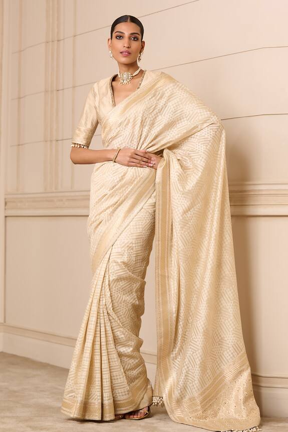 Tarun Tahiliani Zari Chanderi Saree With Unstitched Blouse Piece