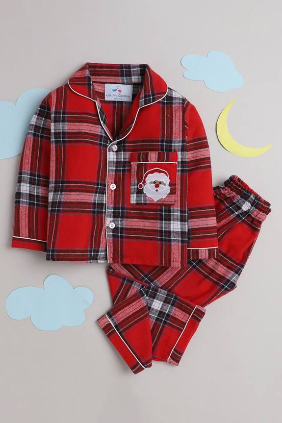 Knitting Doodles Cotton Twill Checkered Night Suit Set