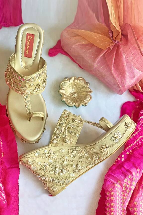 Essem Aaina Floral Embroidered Kolhapuri Wedges