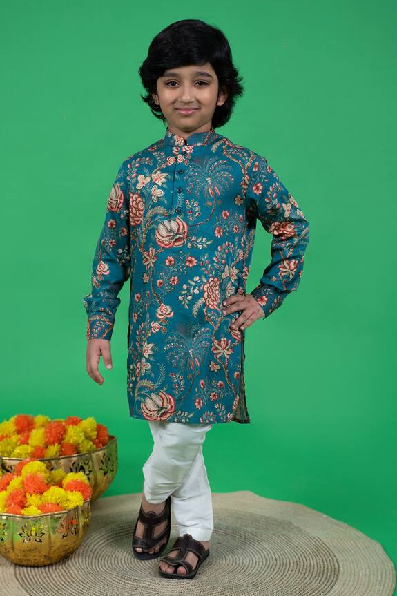 Little Boys Closet by Gunjan Khanijou Floral Print Kurta & Pyjama Set