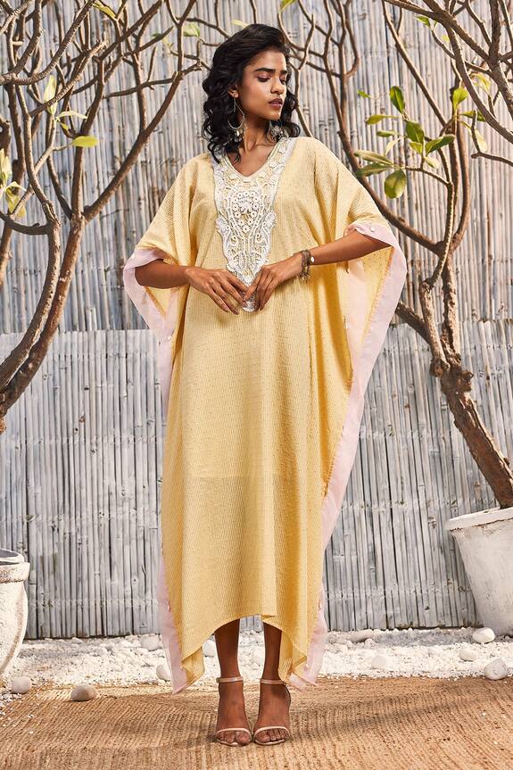 Charkhee Stripe Pattern Embellished Kaftan