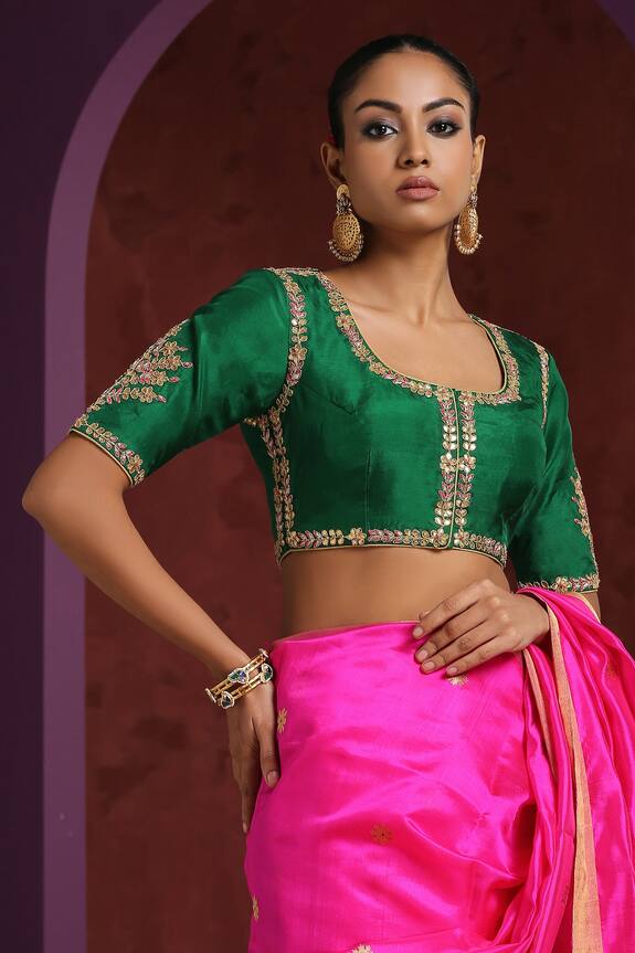 Weaver Story Floral Embroidered Saree Blouse