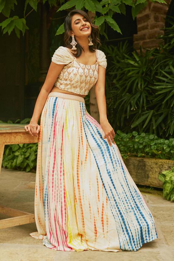 S&A by Anu Pellakuru Tie-Dye Lehenga And Embroidered Top Set