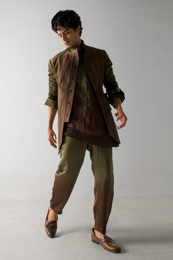 Jatin Malik Embroidered Shacket With Kurta Set