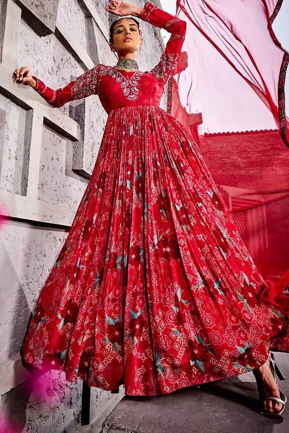Awigna Sanaz Printed & Embroidered Gown With Dupatta
