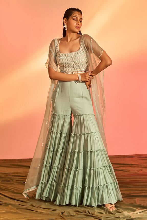 J by Jannat Embroidered Cape Sharara Set