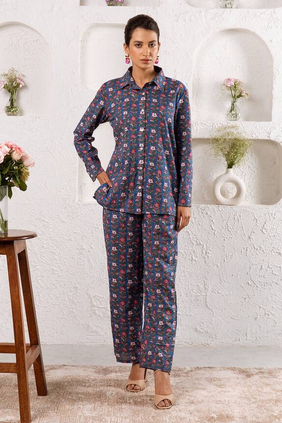 Rivaaj Clothing Cotton Botanical Print Shirt & Pant Set