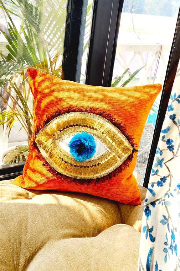 Throwpillow Evil Eye Embroidered Cushion Cover - Single Pc