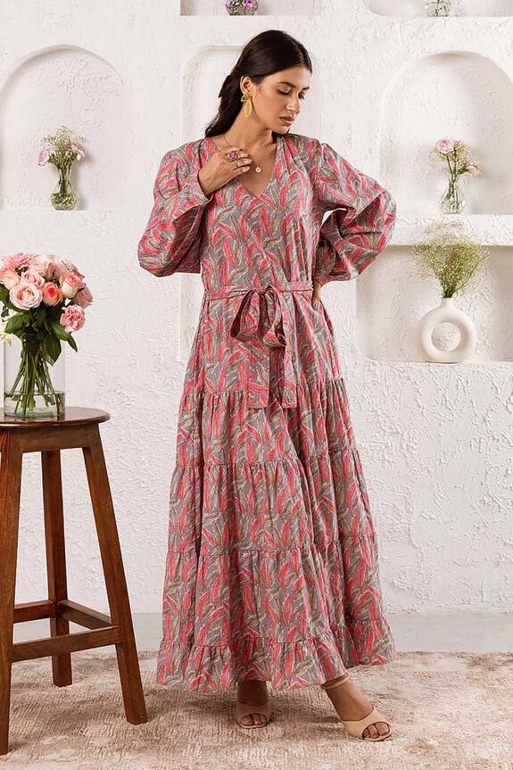 Rivaaj Clothing Cotton Frill Floral Print Maxi Dress