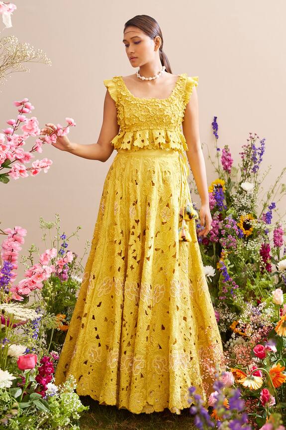 Chandrima Vintage Floral Cut Work Lehenga