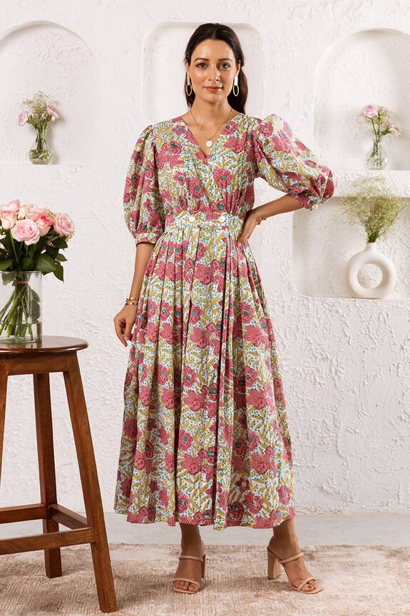 Rivaaj Clothing Cotton Floret Print Midi Dress