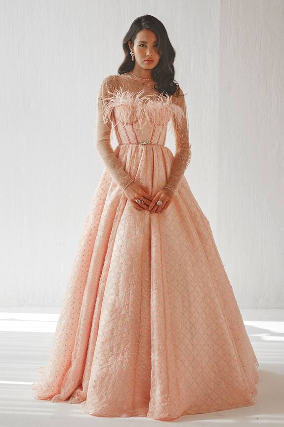 Cedar & Pine Feather Bodice Embroidered Gown