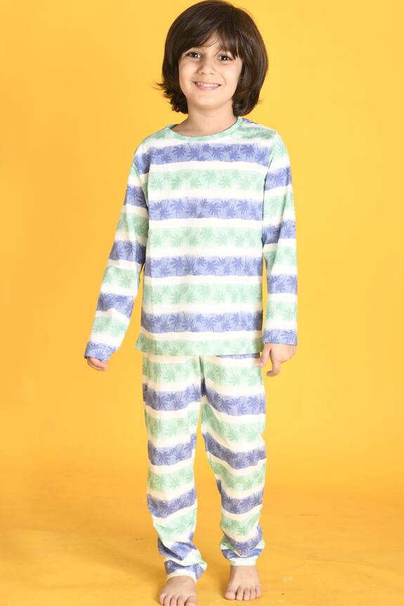 Anthrilo Palm Striped Print T-Shirt & Pyjama Set