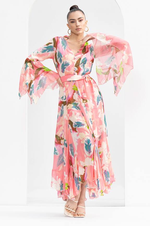 Mandira Wirk Tropical Print Asymmetric Hem Dress