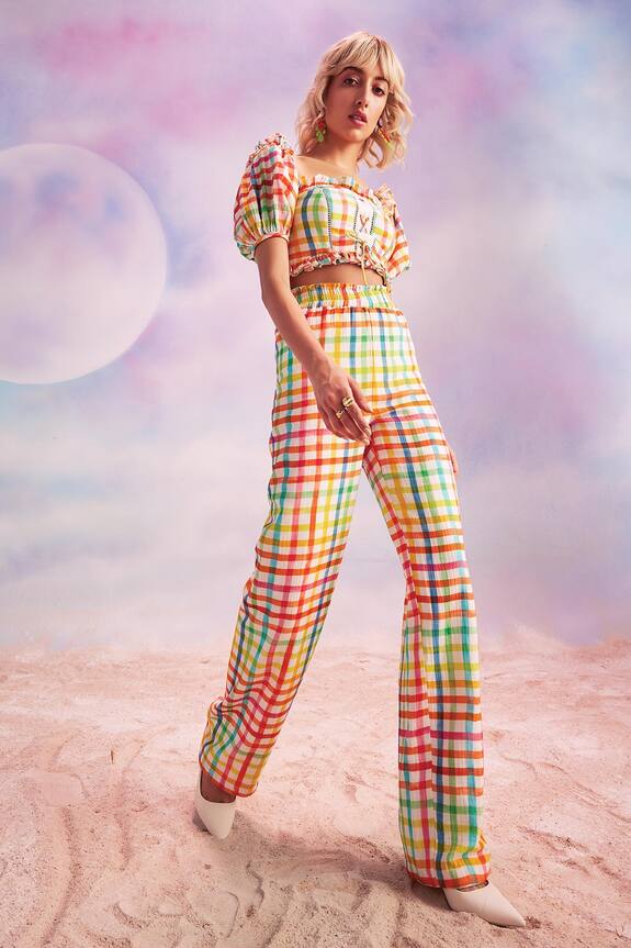 House of Eda Meryll Chequered Pattern Crop Top & Pant Set