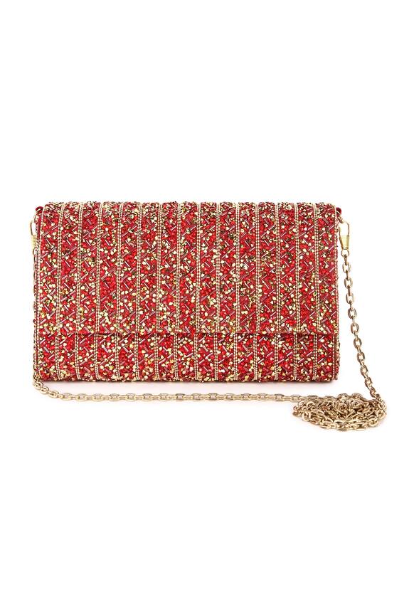 The Purple Sack Stone Embroidered Rectangle Shaped Clutch