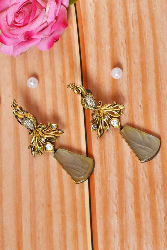 Nayaab by Aleezeh Peacock Carved & Embellished Earrings