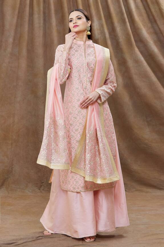 Aiman Chanderi Floral Embroidered Kurta Palazzo Set