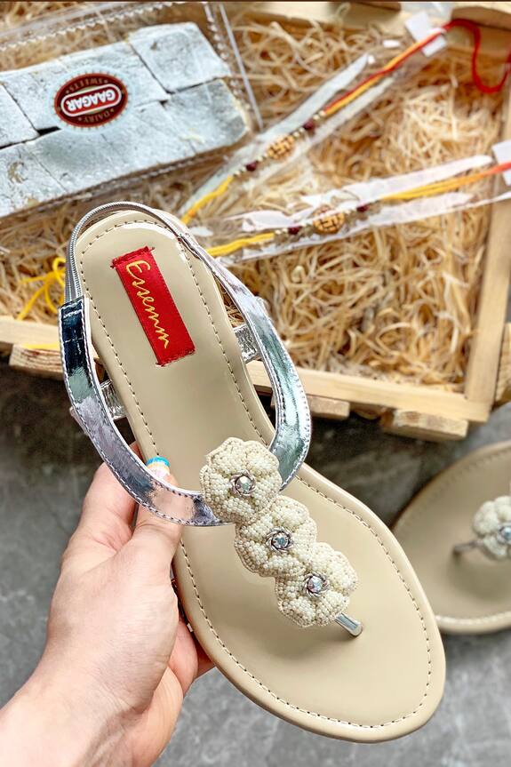 Essem Floral Embroidered T-Strap Flats