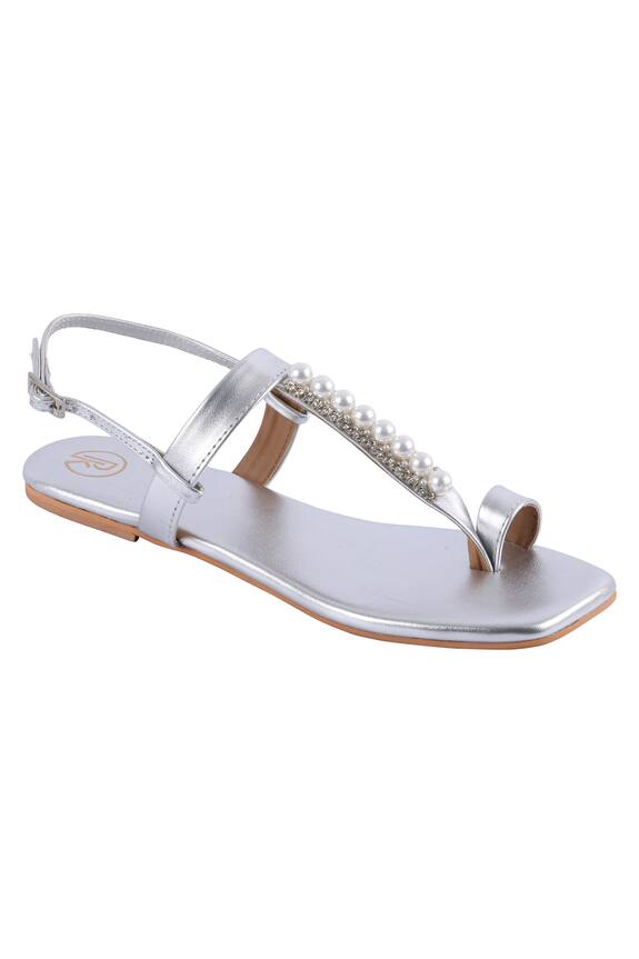PREET KAUR Faux Leather Pearl Embroidered Flats