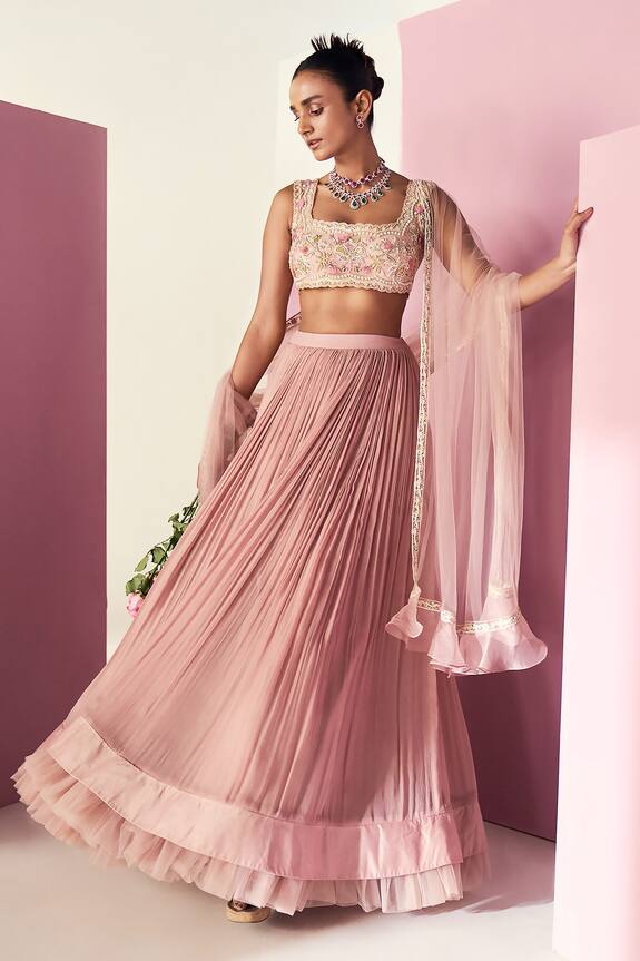 Ridhi Mehra Naahiyah Ruched Skirt Embroidered Blouse Set