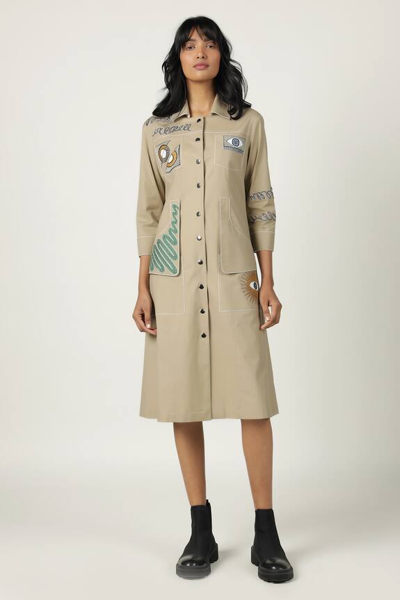 Shahin Mannan Abstract Shapes Pocket Embroidered Dress