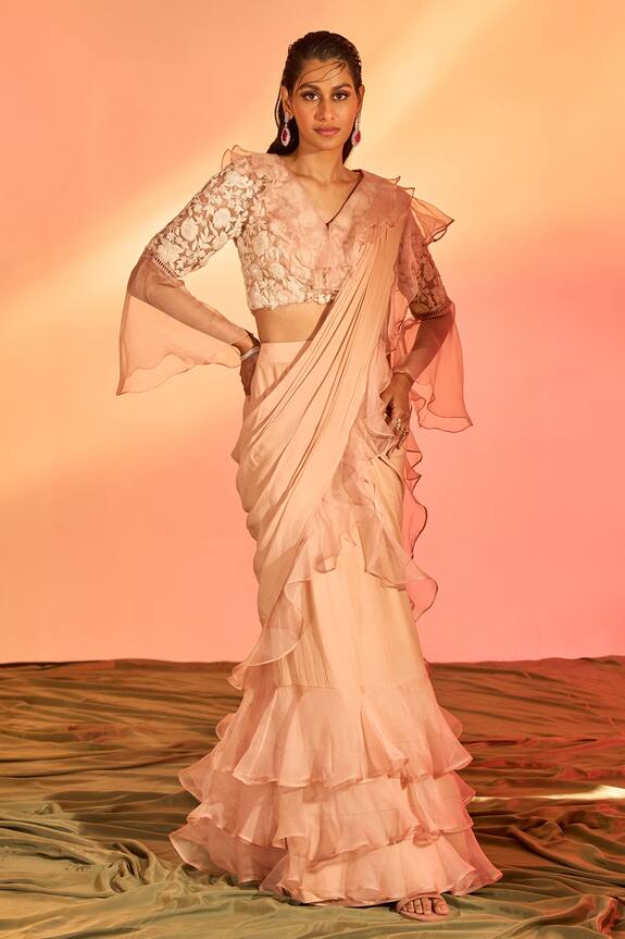 J by Jannat Pre-Draped Ruffle Saree With Hand Embroidered Blouse