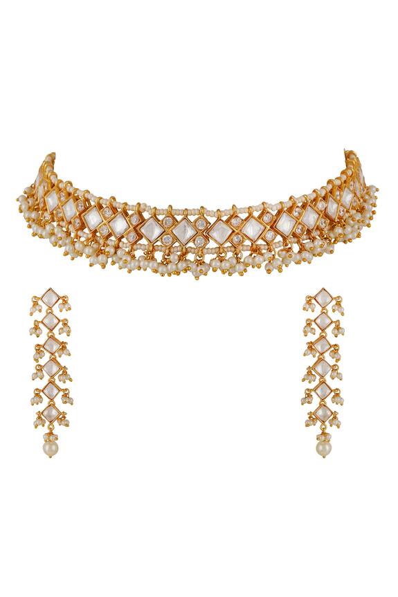 Chhavi's Jewels Pearl Embellished Choker Necklace Set