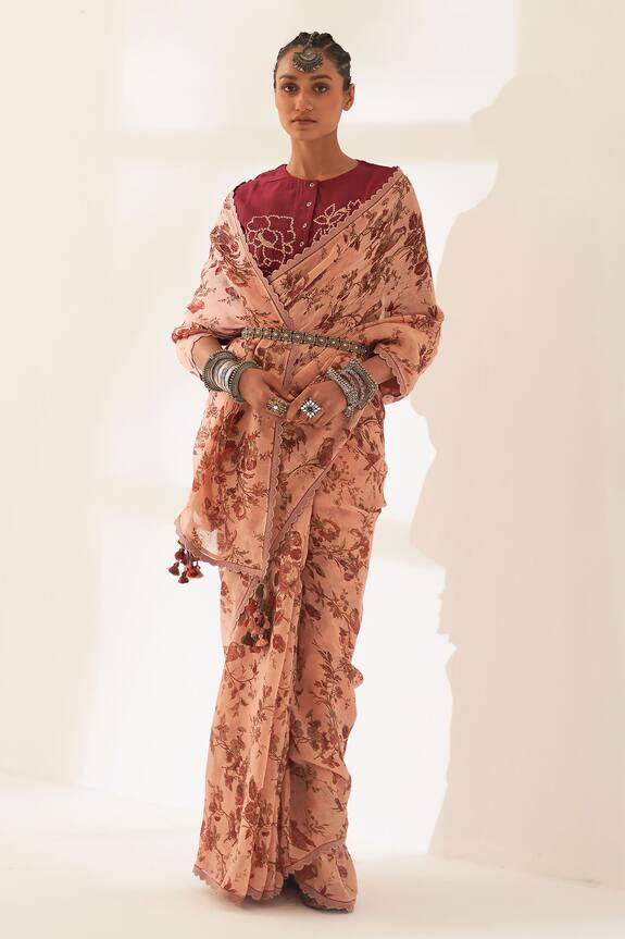 Kasturi Kundal Kaner Pure Linen Handloom Saree With Unstitched Blouse